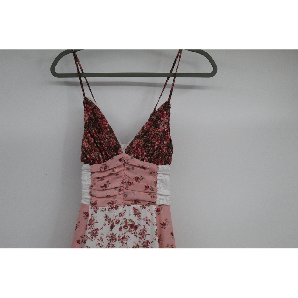 Altar'd State Floral Patchwork Maxi Dress Pink Lace Trim Cottagecore XS Romantic - Picture 3 of 12